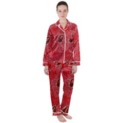 Red Peacock Floral Embroidered Long Qipao Traditional Chinese Cheongsam Mandarin Women s Long Sleeve Satin Pajamas Set	