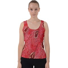 Red Peacock Floral Embroidered Long Qipao Traditional Chinese Cheongsam Mandarin Velvet Tank Top