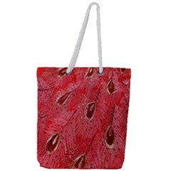 Red Peacock Floral Embroidered Long Qipao Traditional Chinese Cheongsam Mandarin Full Print Rope Handle Tote (Large)