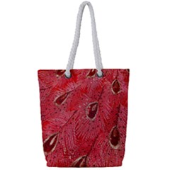 Red Peacock Floral Embroidered Long Qipao Traditional Chinese Cheongsam Mandarin Full Print Rope Handle Tote (Small)