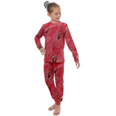 Red Peacock Floral Embroidered Long Qipao Traditional Chinese Cheongsam Mandarin Kids  Long Sleeve Set  by Ket1n9