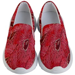 Red Peacock Floral Embroidered Long Qipao Traditional Chinese Cheongsam Mandarin Kids Lightweight Slip Ons