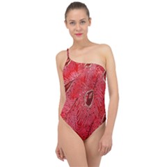 Red Peacock Floral Embroidered Long Qipao Traditional Chinese Cheongsam Mandarin Classic One Shoulder Swimsuit