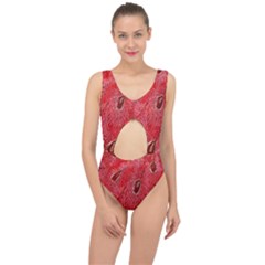 Red Peacock Floral Embroidered Long Qipao Traditional Chinese Cheongsam Mandarin Center Cut Out Swimsuit