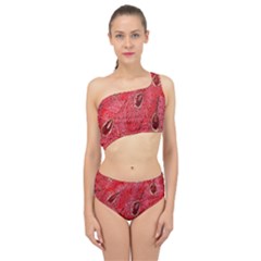 Red Peacock Floral Embroidered Long Qipao Traditional Chinese Cheongsam Mandarin Spliced Up Two Piece Swimsuit