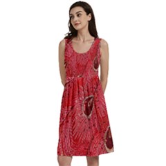 Red Peacock Floral Embroidered Long Qipao Traditional Chinese Cheongsam Mandarin Classic Skater Dress