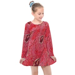 Red Peacock Floral Embroidered Long Qipao Traditional Chinese Cheongsam Mandarin Kids  Long Sleeve Dress