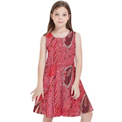 Red Peacock Floral Embroidered Long Qipao Traditional Chinese Cheongsam Mandarin Kids  Skater Dress