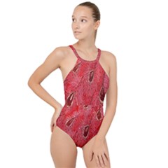 Red Peacock Floral Embroidered Long Qipao Traditional Chinese Cheongsam Mandarin High Neck One Piece Swimsuit