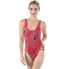 Red Peacock Floral Embroidered Long Qipao Traditional Chinese Cheongsam Mandarin High Leg Strappy Swimsuit
