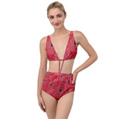 Red Peacock Floral Embroidered Long Qipao Traditional Chinese Cheongsam Mandarin Tied Up Two Piece Swimsuit