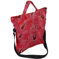 Red Peacock Floral Embroidered Long Qipao Traditional Chinese Cheongsam Mandarin Fold Over Handle Tote Bag