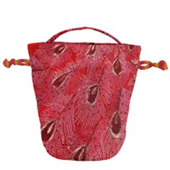 Red Peacock Floral Embroidered Long Qipao Traditional Chinese Cheongsam Mandarin Drawstring Bucket Bag