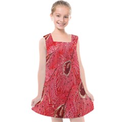 Red Peacock Floral Embroidered Long Qipao Traditional Chinese Cheongsam Mandarin Kids  Cross Back Dress