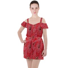 Red Peacock Floral Embroidered Long Qipao Traditional Chinese Cheongsam Mandarin Ruffle Cut Out Chiffon Playsuit