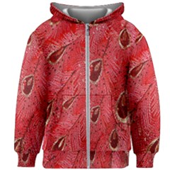 Red Peacock Floral Embroidered Long Qipao Traditional Chinese Cheongsam Mandarin Kids  Zipper Hoodie Without Drawstring