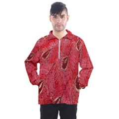 Red Peacock Floral Embroidered Long Qipao Traditional Chinese Cheongsam Mandarin Men s Half Zip Pullover