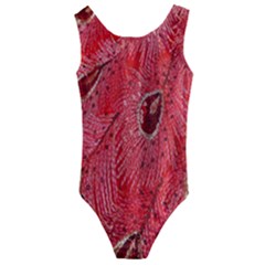 Red Peacock Floral Embroidered Long Qipao Traditional Chinese Cheongsam Mandarin Kids  Cut-Out Back One Piece Swimsuit