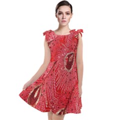 Red Peacock Floral Embroidered Long Qipao Traditional Chinese Cheongsam Mandarin Tie Up Tunic Dress