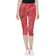 Red Peacock Floral Embroidered Long Qipao Traditional Chinese Cheongsam Mandarin Inside Out Lightweight Velour Capri Leggings 