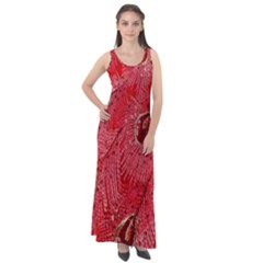 Red Peacock Floral Embroidered Long Qipao Traditional Chinese Cheongsam Mandarin Sleeveless Velour Maxi Dress