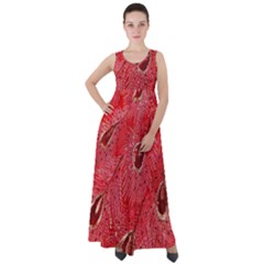 Red Peacock Floral Embroidered Long Qipao Traditional Chinese Cheongsam Mandarin Empire Waist Velour Maxi Dress