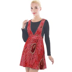 Red Peacock Floral Embroidered Long Qipao Traditional Chinese Cheongsam Mandarin Plunge Pinafore Velour Dress