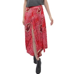 Red Peacock Floral Embroidered Long Qipao Traditional Chinese Cheongsam Mandarin Velour Split Maxi Skirt