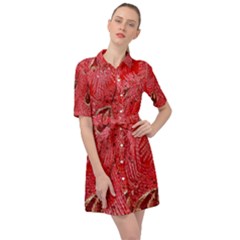 Red Peacock Floral Embroidered Long Qipao Traditional Chinese Cheongsam Mandarin Belted Shirt Dress