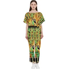 Unusual Peacock Drawn With Flame Lines Batwing Lightweight Chiffon Jumpsuit by Ket1n9