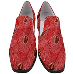 Red Peacock Floral Embroidered Long Qipao Traditional Chinese Cheongsam Mandarin Women Slip On Heel Loafers