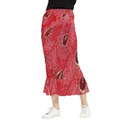 Red Peacock Floral Embroidered Long Qipao Traditional Chinese Cheongsam Mandarin Maxi Fishtail Chiffon Skirt