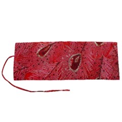 Red Peacock Floral Embroidered Long Qipao Traditional Chinese Cheongsam Mandarin Roll Up Canvas Pencil Holder (s)