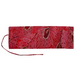 Red Peacock Floral Embroidered Long Qipao Traditional Chinese Cheongsam Mandarin Roll Up Canvas Pencil Holder (M)