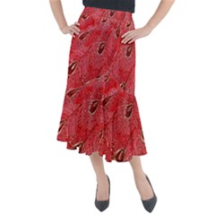 Red Peacock Floral Embroidered Long Qipao Traditional Chinese Cheongsam Mandarin Midi Mermaid Skirt