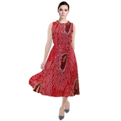 Red Peacock Floral Embroidered Long Qipao Traditional Chinese Cheongsam Mandarin Round Neck Boho Dress