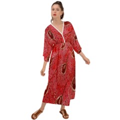 Red Peacock Floral Embroidered Long Qipao Traditional Chinese Cheongsam Mandarin Grecian Style  Maxi Dress