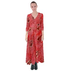 Red Peacock Floral Embroidered Long Qipao Traditional Chinese Cheongsam Mandarin Button Up Maxi Dress