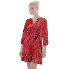 Red Peacock Floral Embroidered Long Qipao Traditional Chinese Cheongsam Mandarin Open Neck Shift Dress