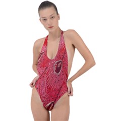 Red Peacock Floral Embroidered Long Qipao Traditional Chinese Cheongsam Mandarin Backless Halter One Piece Swimsuit