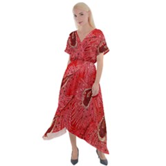 Red Peacock Floral Embroidered Long Qipao Traditional Chinese Cheongsam Mandarin Cross Front Sharkbite Hem Maxi Dress by Ket1n9