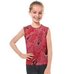 Red Peacock Floral Embroidered Long Qipao Traditional Chinese Cheongsam Mandarin Kids  Mesh Tank Top
