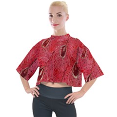 Red Peacock Floral Embroidered Long Qipao Traditional Chinese Cheongsam Mandarin Mock Neck T-Shirt