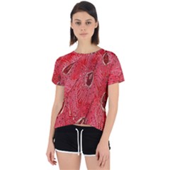 Red Peacock Floral Embroidered Long Qipao Traditional Chinese Cheongsam Mandarin Open Back Sport T-Shirt