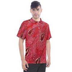 Red Peacock Floral Embroidered Long Qipao Traditional Chinese Cheongsam Mandarin Men s Polo T-Shirt