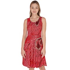 Red Peacock Floral Embroidered Long Qipao Traditional Chinese Cheongsam Mandarin Knee Length Skater Dress With Pockets