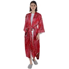 Red Peacock Floral Embroidered Long Qipao Traditional Chinese Cheongsam Mandarin Maxi Satin Kimono