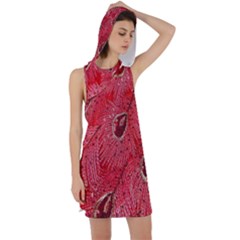 Red Peacock Floral Embroidered Long Qipao Traditional Chinese Cheongsam Mandarin Racer Back Hoodie Dress