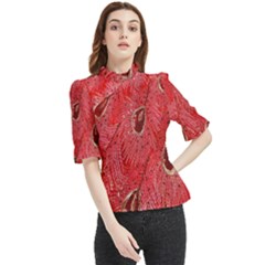 Red Peacock Floral Embroidered Long Qipao Traditional Chinese Cheongsam Mandarin Frill Neck Blouse