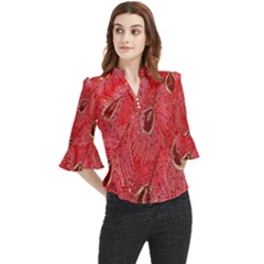 Red Peacock Floral Embroidered Long Qipao Traditional Chinese Cheongsam Mandarin Loose Horn Sleeve Chiffon Blouse